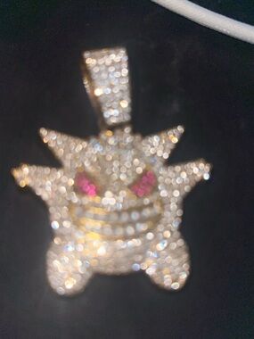 Men's Iced out Gengar Pendant with Pink Accent Eyes